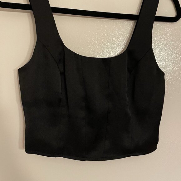 Express Women XS Black Satin Y2K 90s Grunge Scoop Neck Cropped Corset Tank Top - Picture 2 of 8